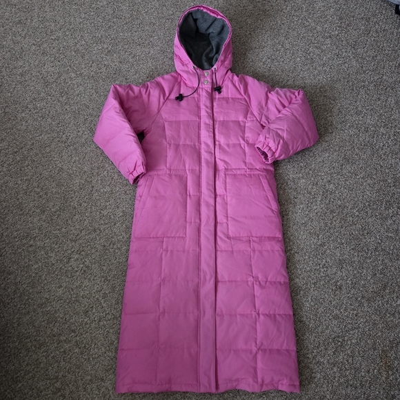 Brandon Thomas Women Pink Down Fill Coat LONG Quilted Puffer Jacket Hooded S